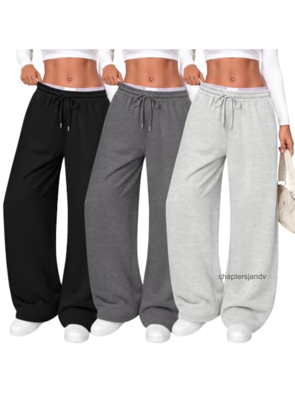 Wide Leg Baggy Lounge Sweatpants 3 Pack Drawstring Pockets